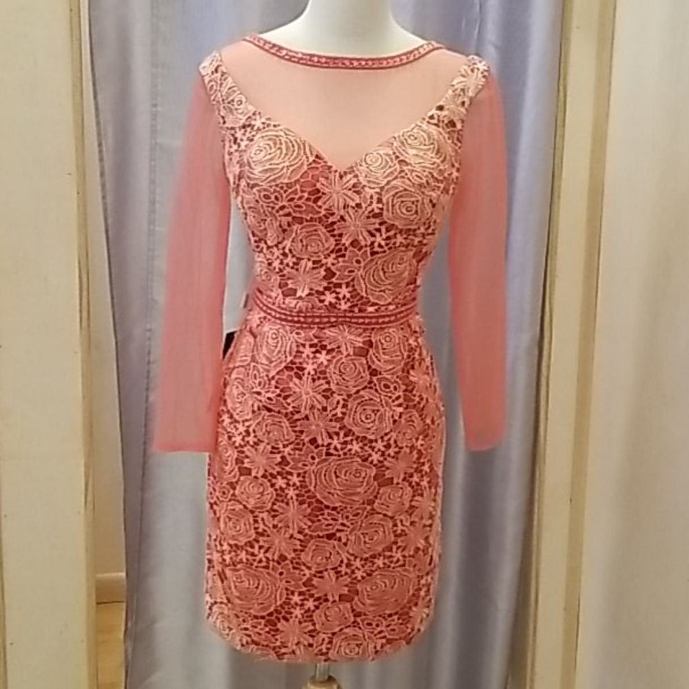 Tea length lace dress in coral use once